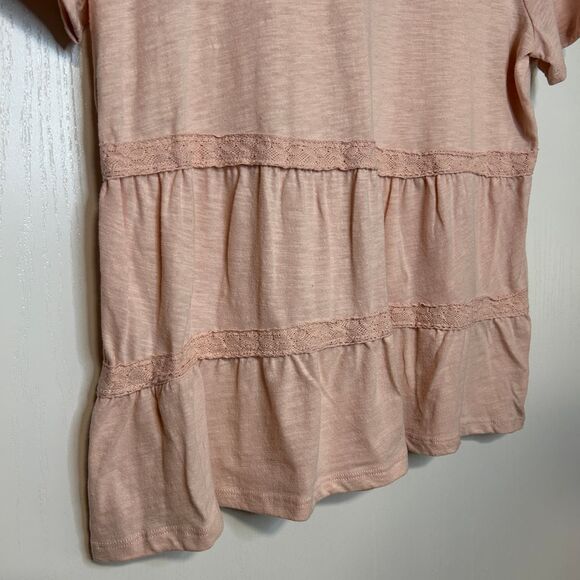 Como Vintage Blush Pink Tiered Lace Trim T-Shirt Boho Chic Summer Top L B4 - Picture 4 of 7